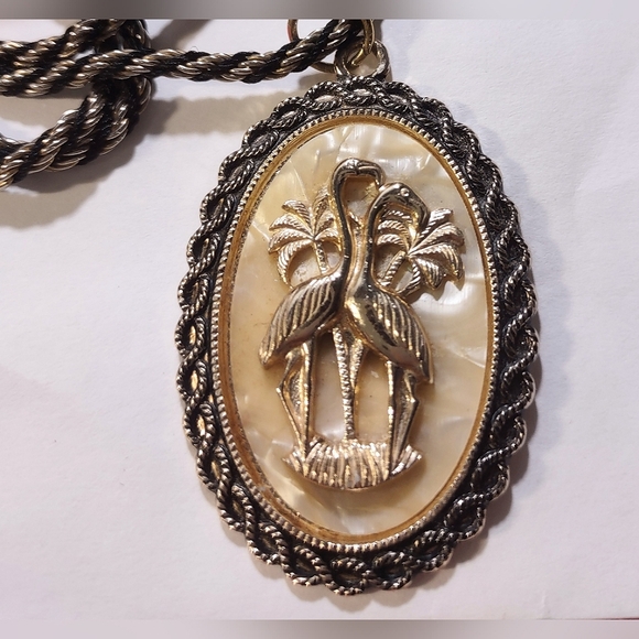 Jewelry - Flamingos in the Palms Oval Pendant & Chain